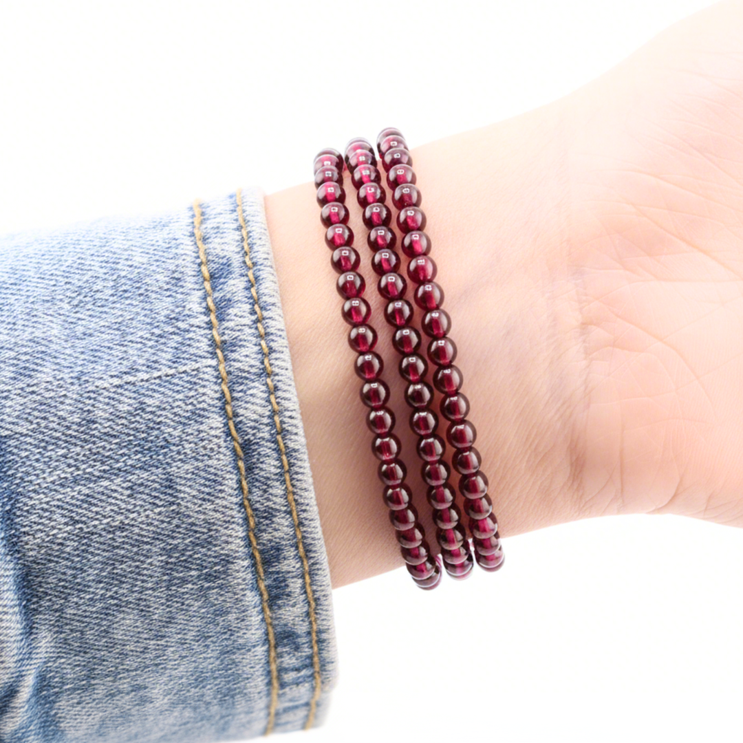 4mm Rhodolite Garnet Triple Wrap Bracelet
