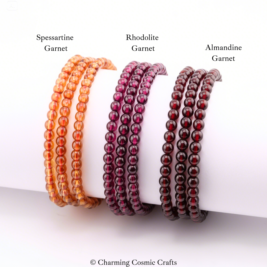 4mm Spessartine Garnet Triple Wrap Bracelet