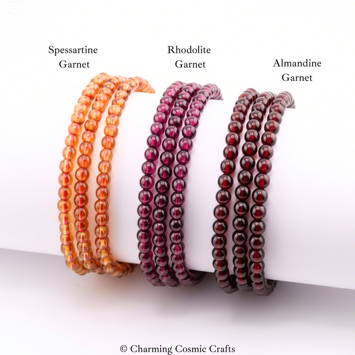 4mm Spessartine Garnet Triple Wrap Bracelet