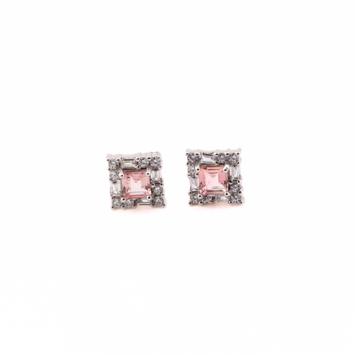 Pink Tourmaline Square Earrings