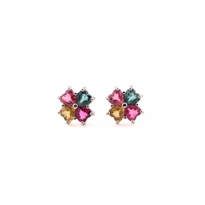 Pair of Tourmaline gemstone earrings on a white background
