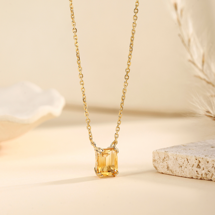 Emerald Cut Citrine Necklace