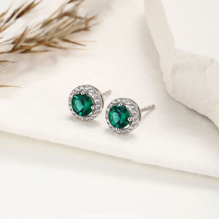 Round Cut Emerald Studs