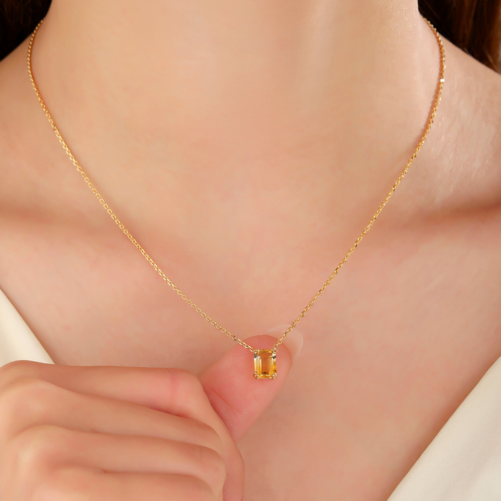 Emerald Cut Citrine Necklace