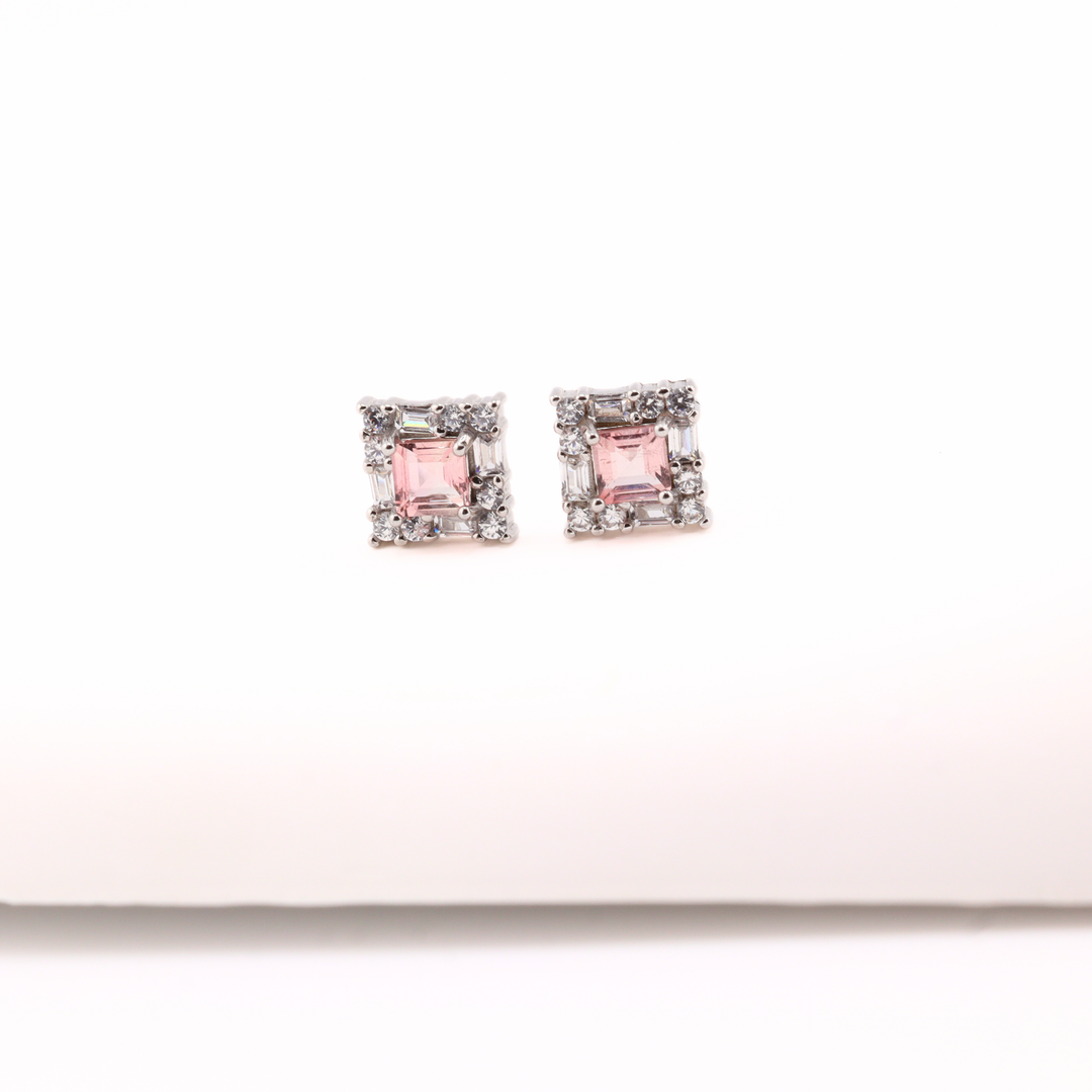 Pink Tourmaline Square Earrings