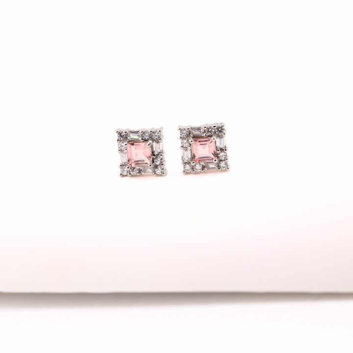 Pink Tourmaline Square Earrings