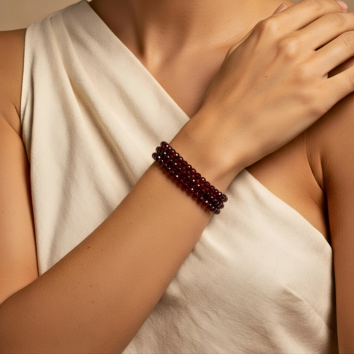 4mm Triple Wrap Faceted Garnet Bracelet
