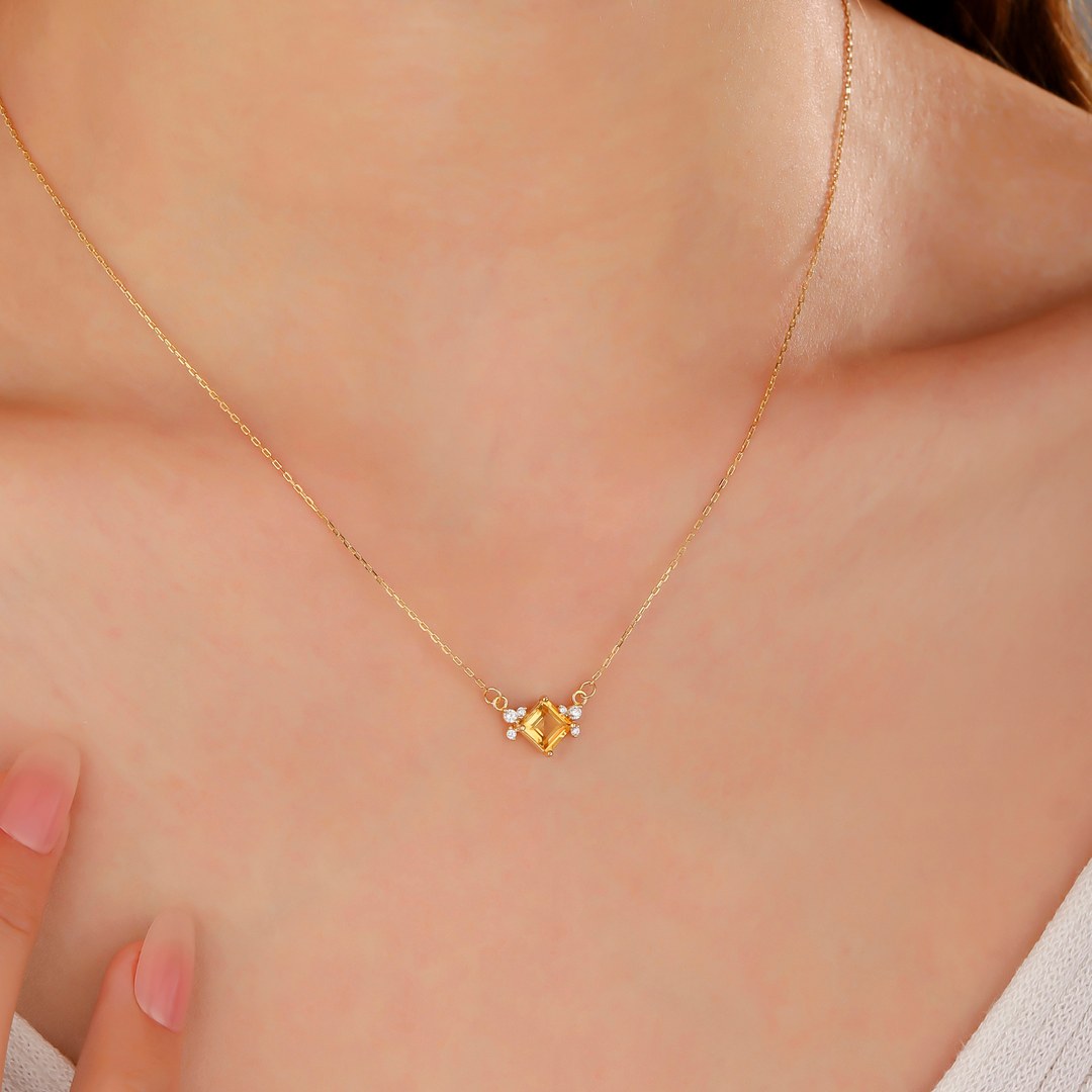 Princess Cut Citrine Necklace