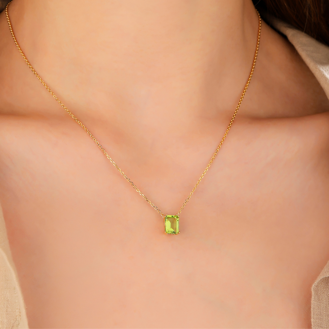 Peridot Emerald Cut Necklace