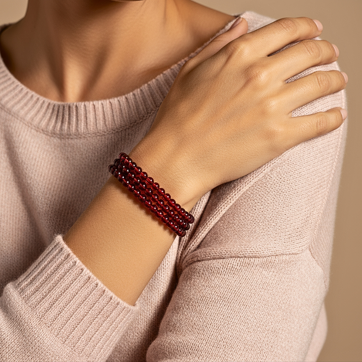 4mm Triple Wrap Garnet Bracelet