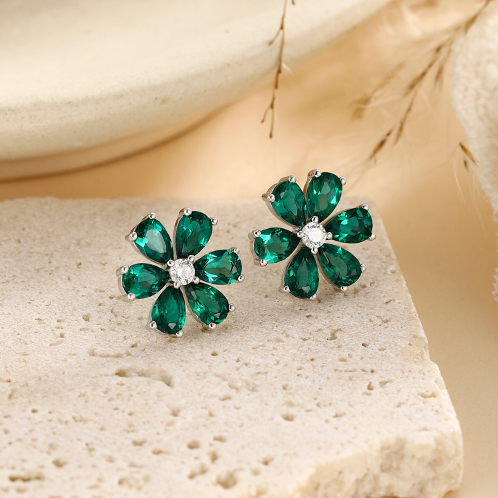 Emerald Floral Studs