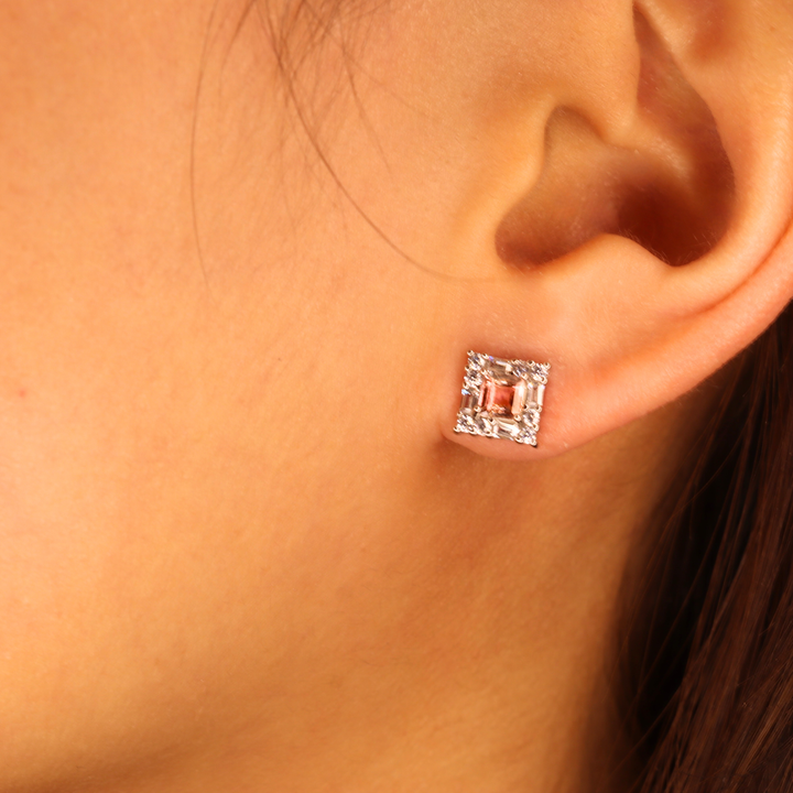 Pink Tourmaline Square Earrings