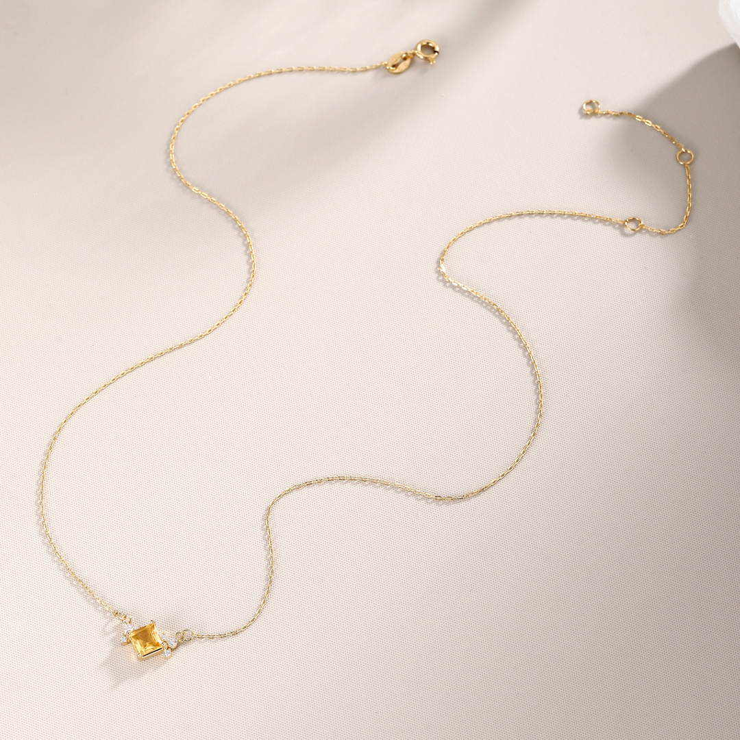 Princess Cut Citrine Necklace