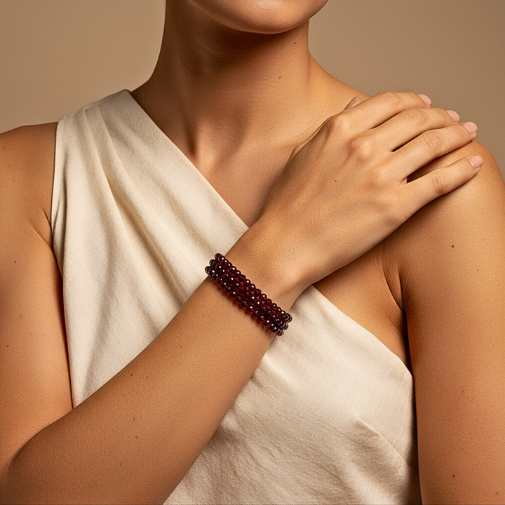 4mm Triple Wrap Faceted Garnet Bracelet