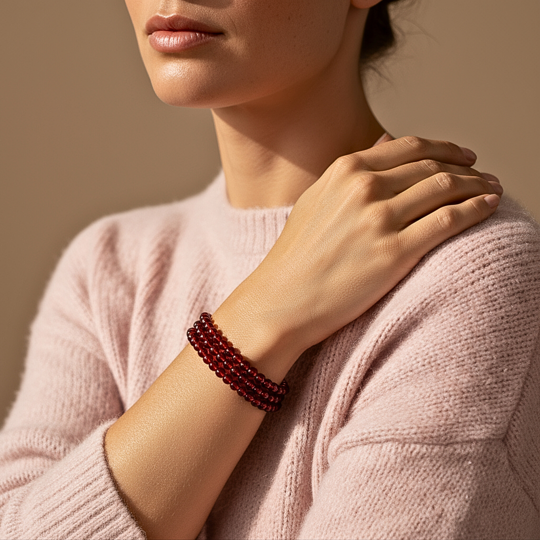 4mm Triple Wrap Garnet Bracelet