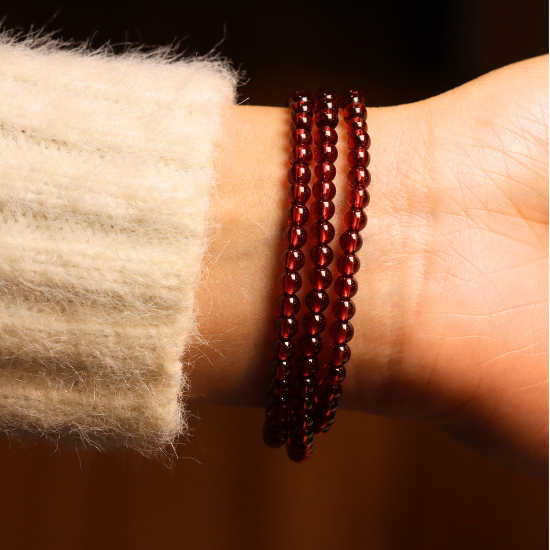 4mm Triple Wrap Garnet Bracelet