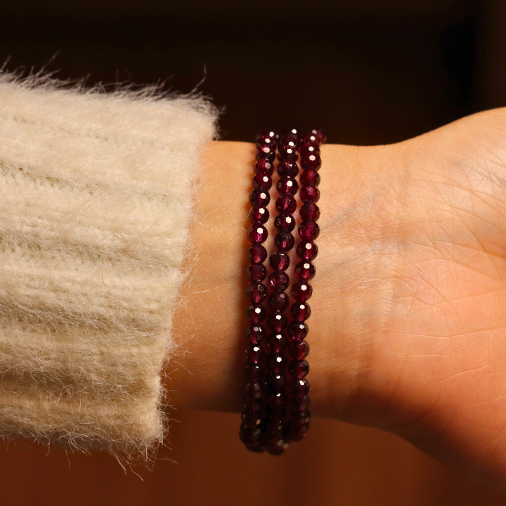 4mm Triple Wrap Faceted Garnet Bracelet