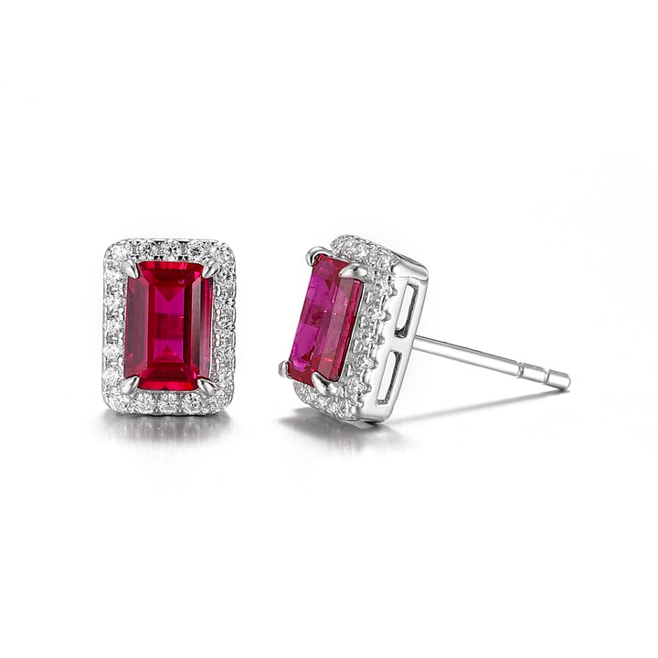 Emerald Cut Ruby Studs