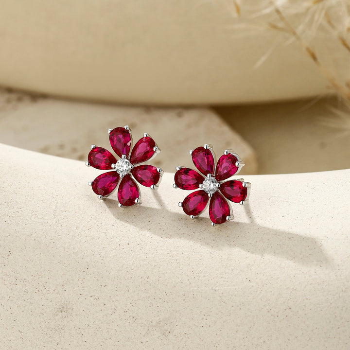 Ruby Flower Studs