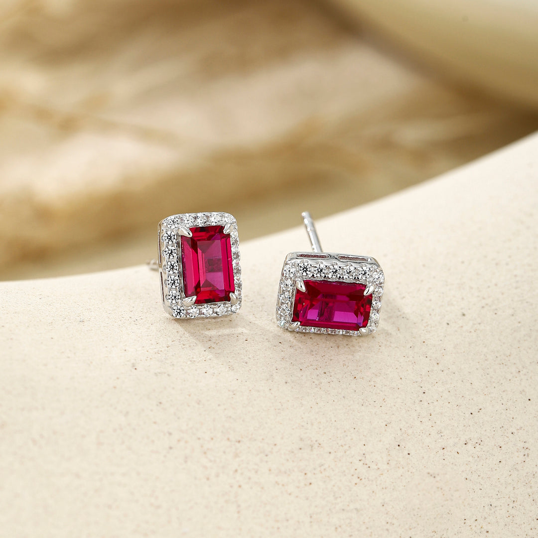 Emerald Cut Ruby Studs