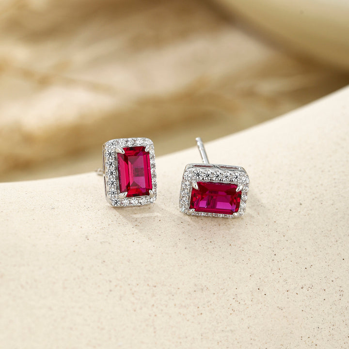 Emerald Cut Ruby Studs