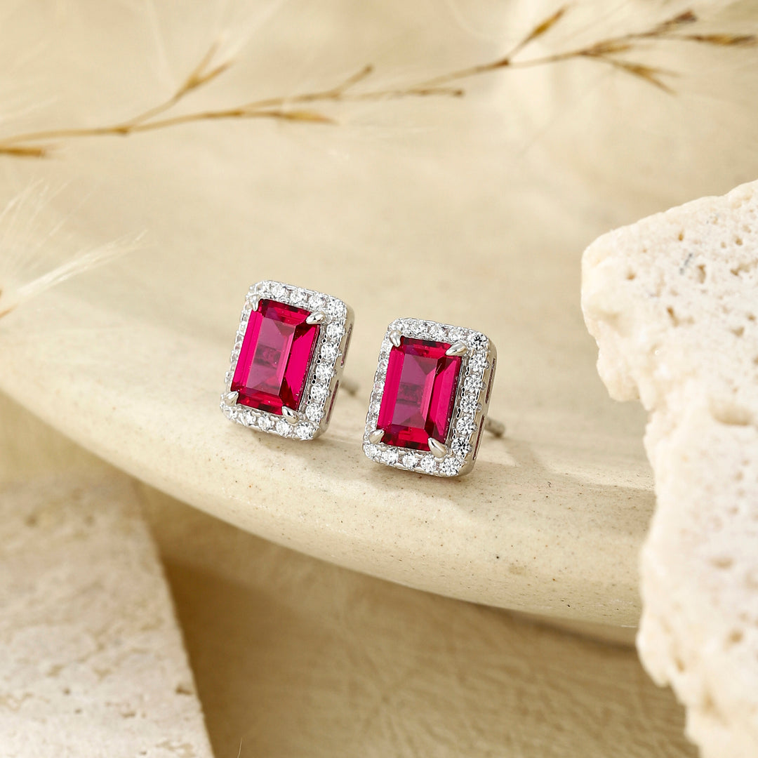 Emerald Cut Ruby Studs