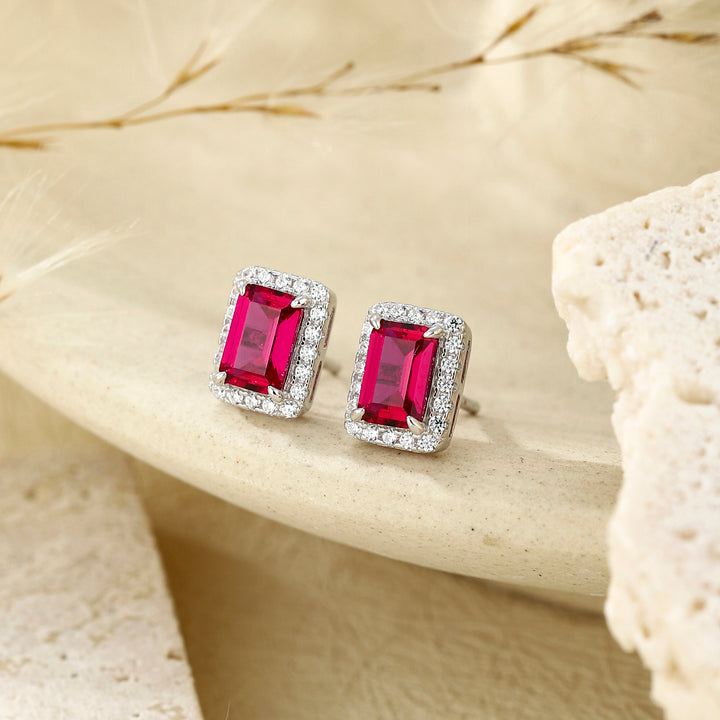Emerald Cut Ruby Studs