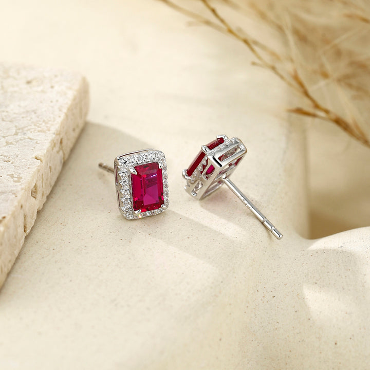 Emerald Cut Ruby Studs