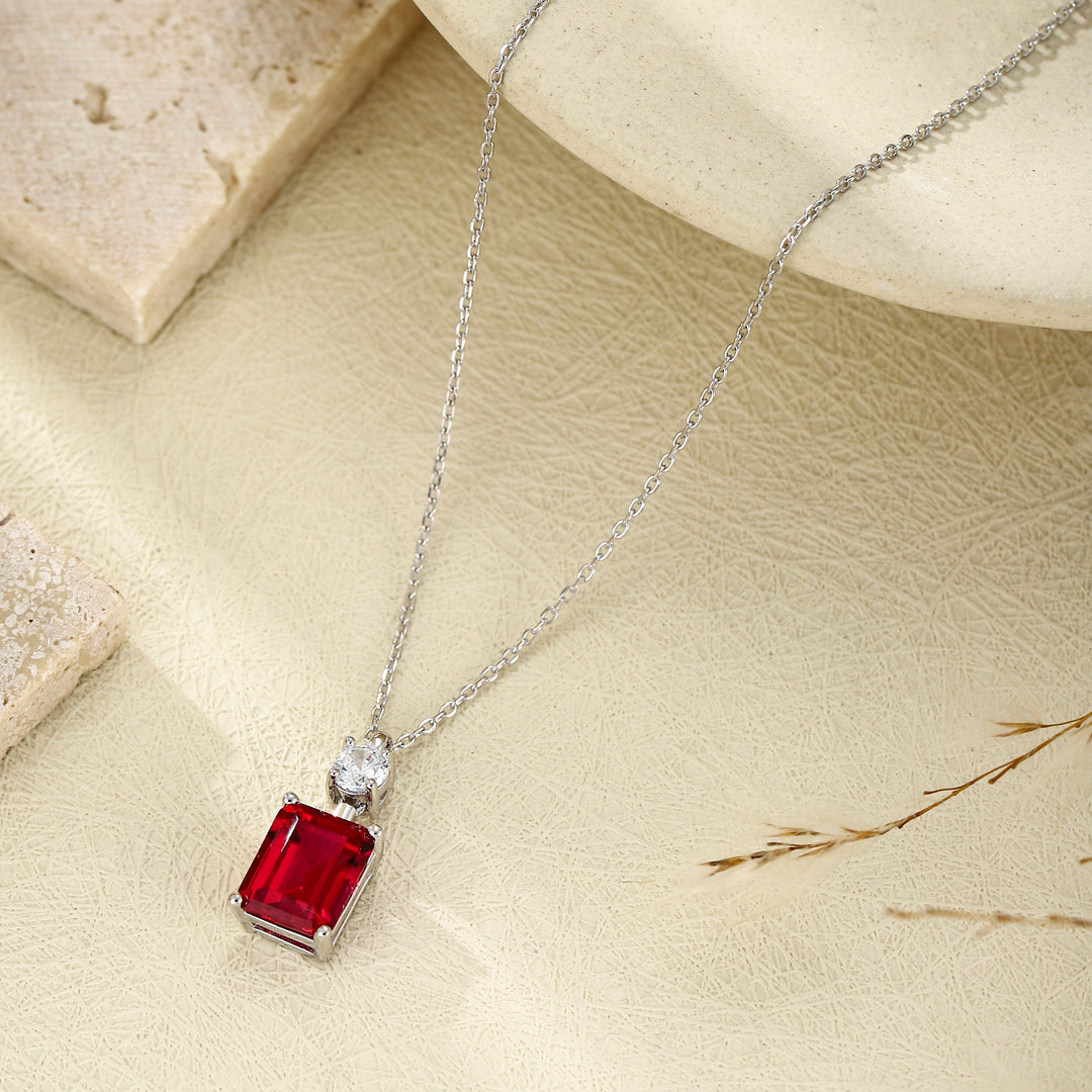 Emerald Cut Ruby Necklace
