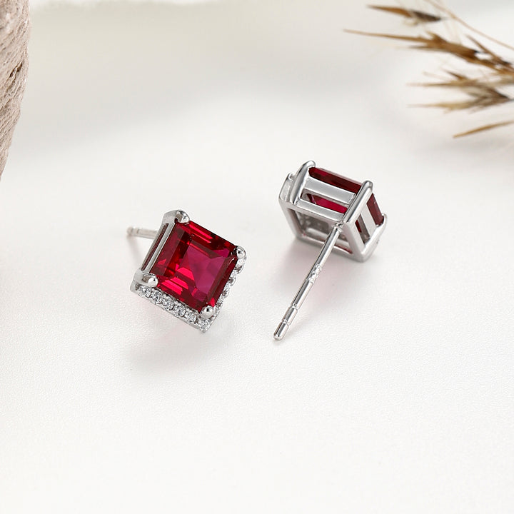 Princess Cut Ruby Studs