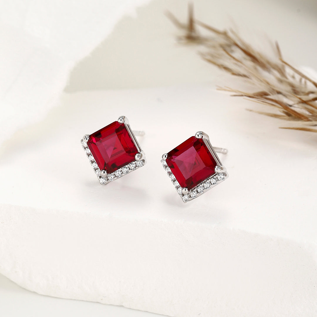 Princess Cut Ruby Studs