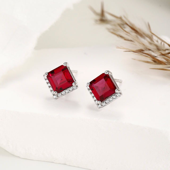 Princess Cut Ruby Studs