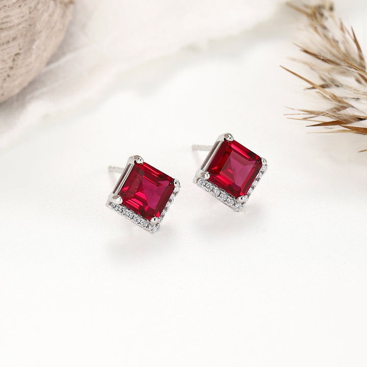 Princess Cut Ruby Studs