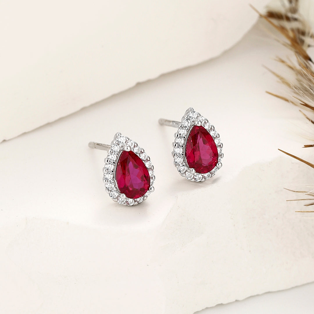 Pear Cut Ruby Studs