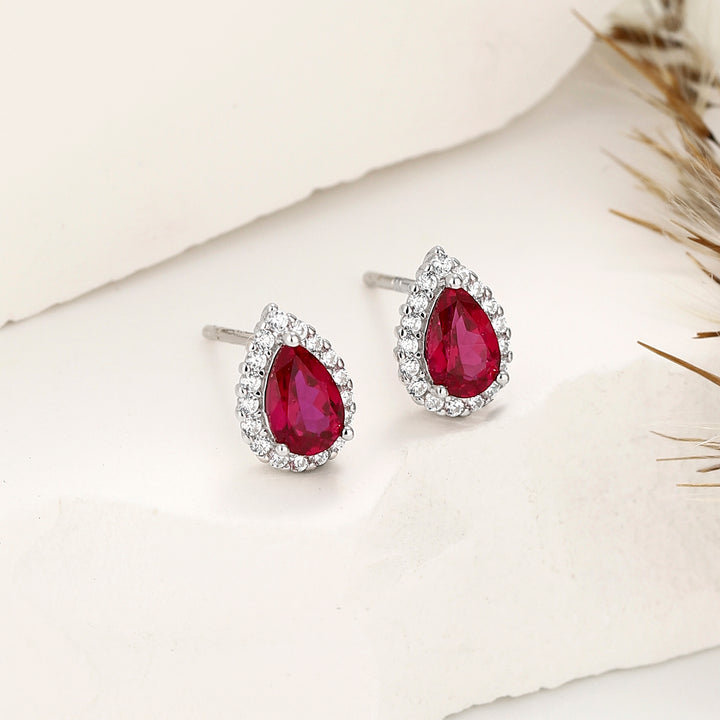 Pear Cut Ruby Studs