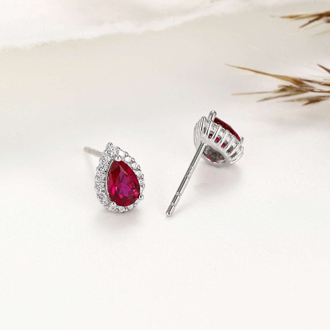 Pear Cut Ruby Studs
