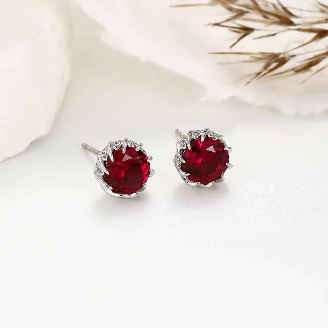 Round Cut Ruby Studs
