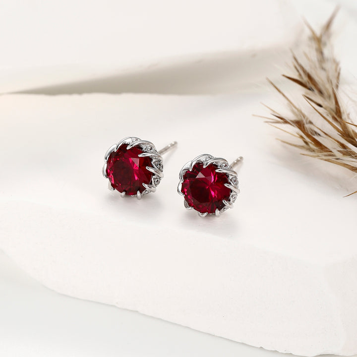Round Cut Ruby Studs