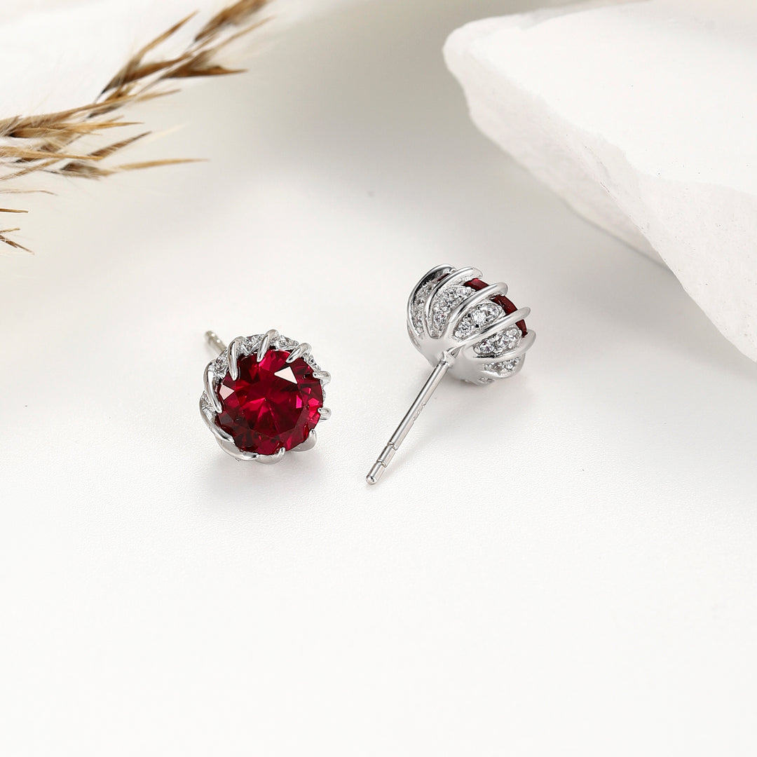Round Cut Ruby Studs