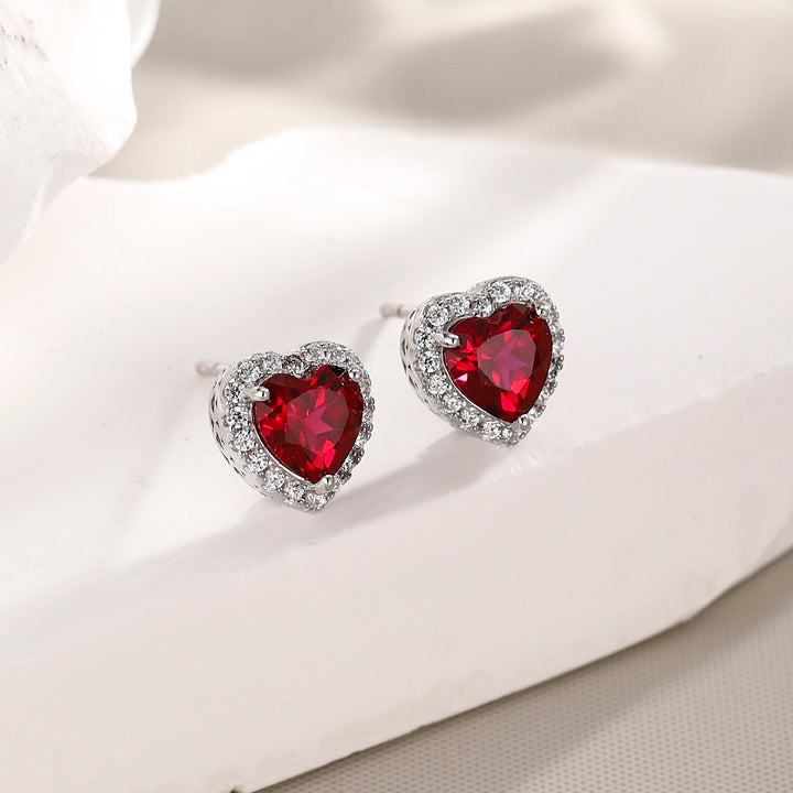 Heart Cut Ruby Studs