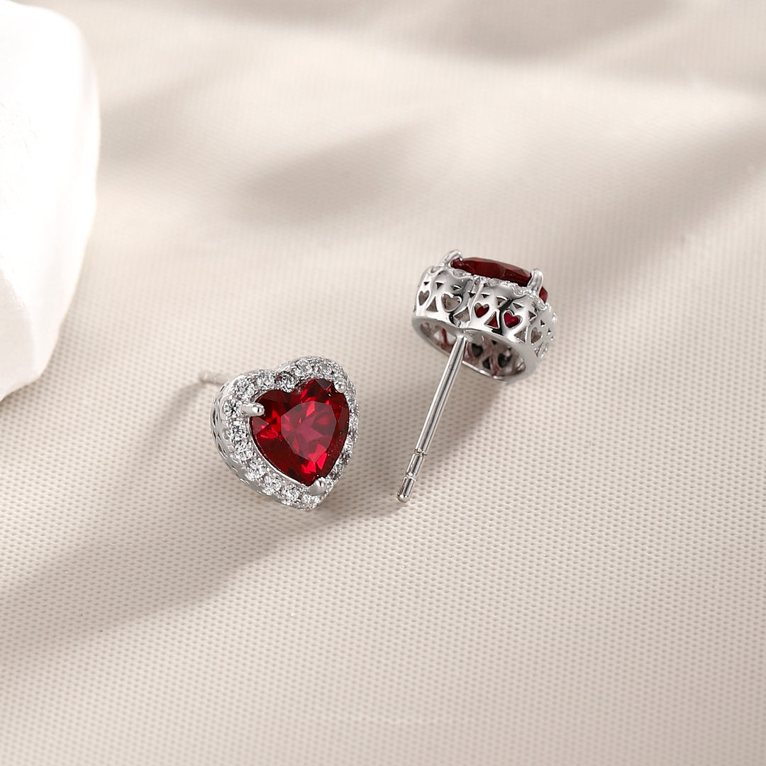 Heart Cut Ruby Studs