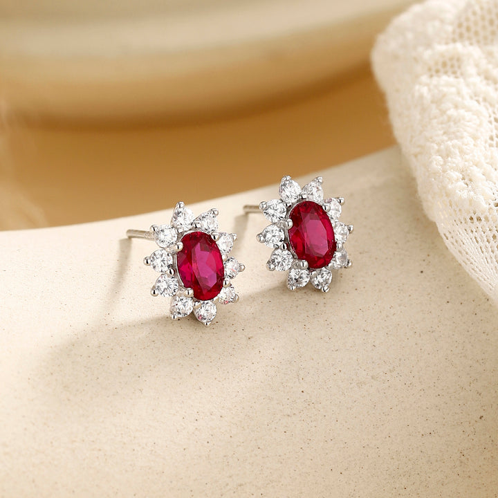 Oval Cut Ruby Floral Studs