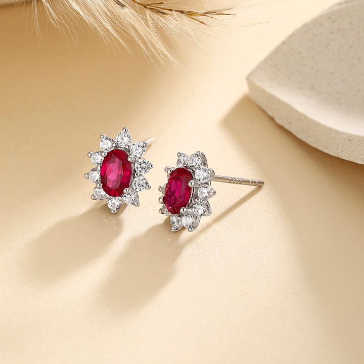 Oval Cut Ruby Floral Studs