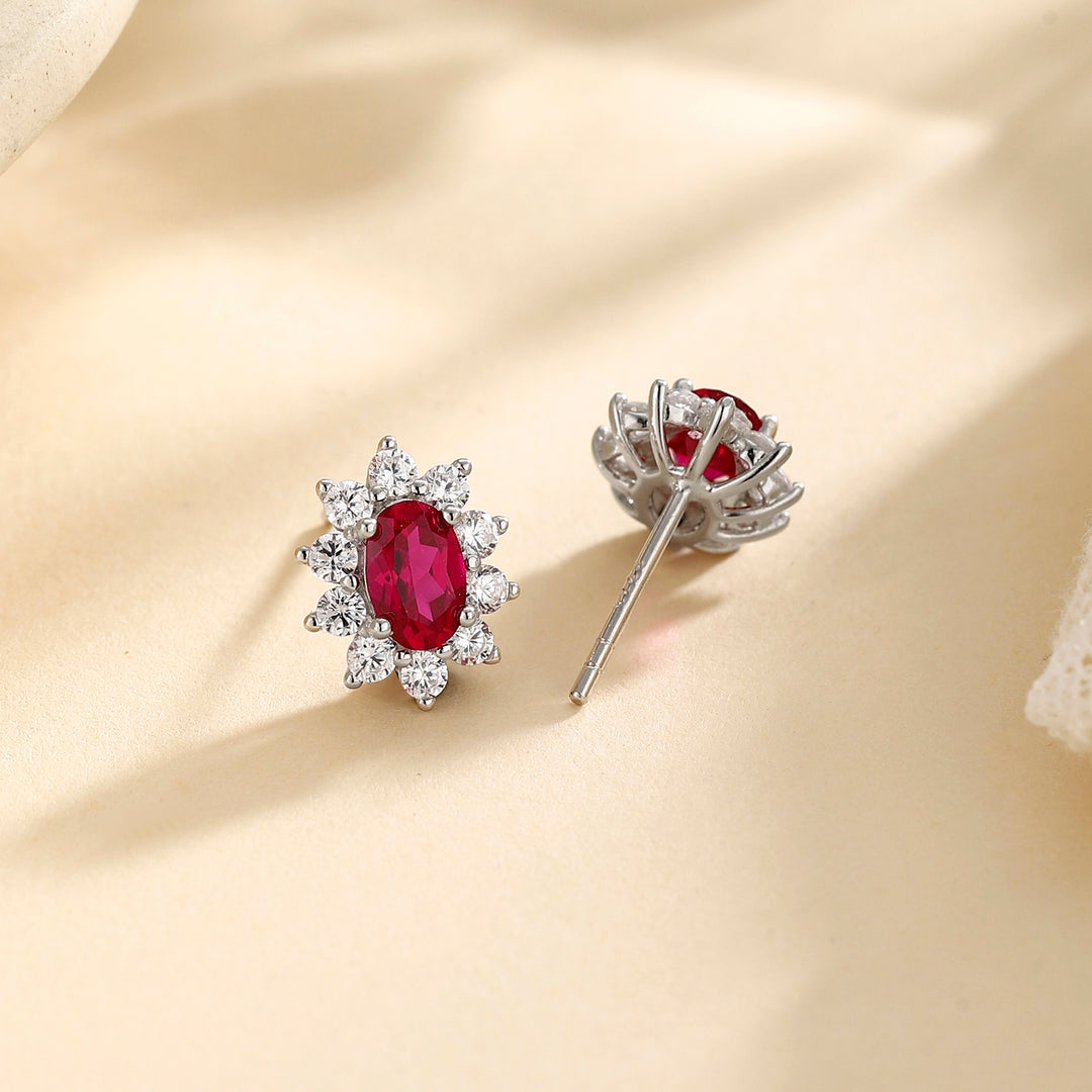 Oval Cut Ruby Floral Studs
