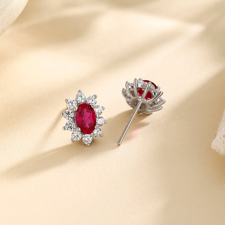 Oval Cut Ruby Floral Studs