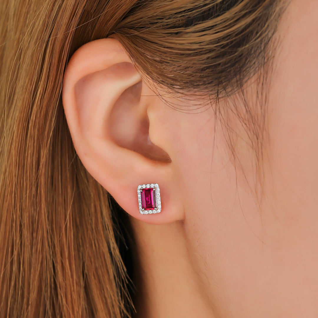 Emerald Cut Ruby Studs