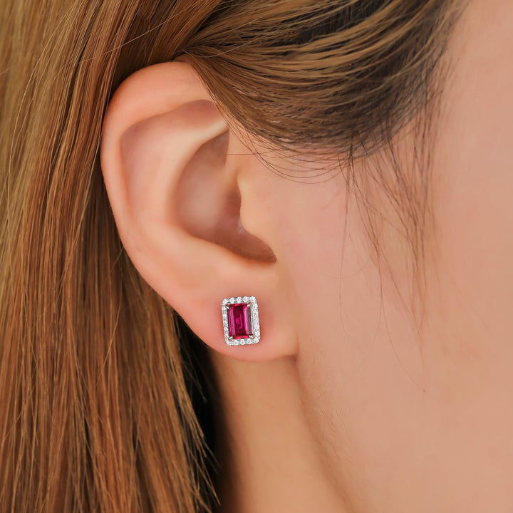 Emerald Cut Ruby Studs