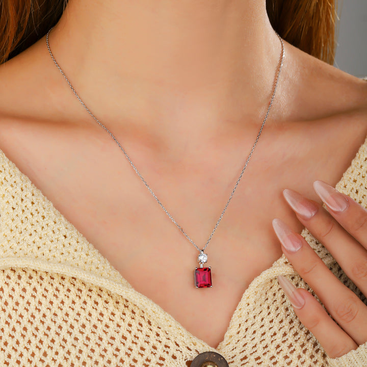 Emerald Cut Ruby Necklace