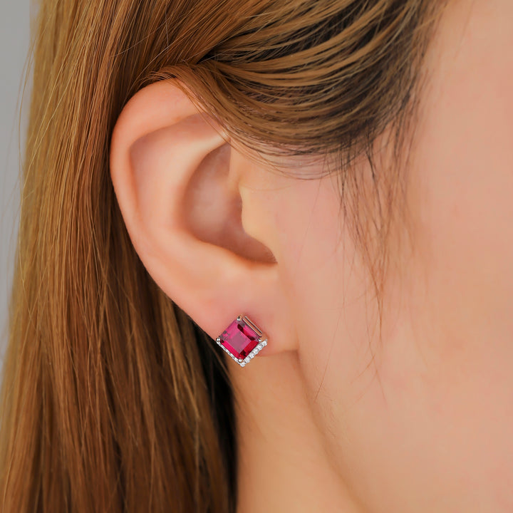 Princess Cut Ruby Studs