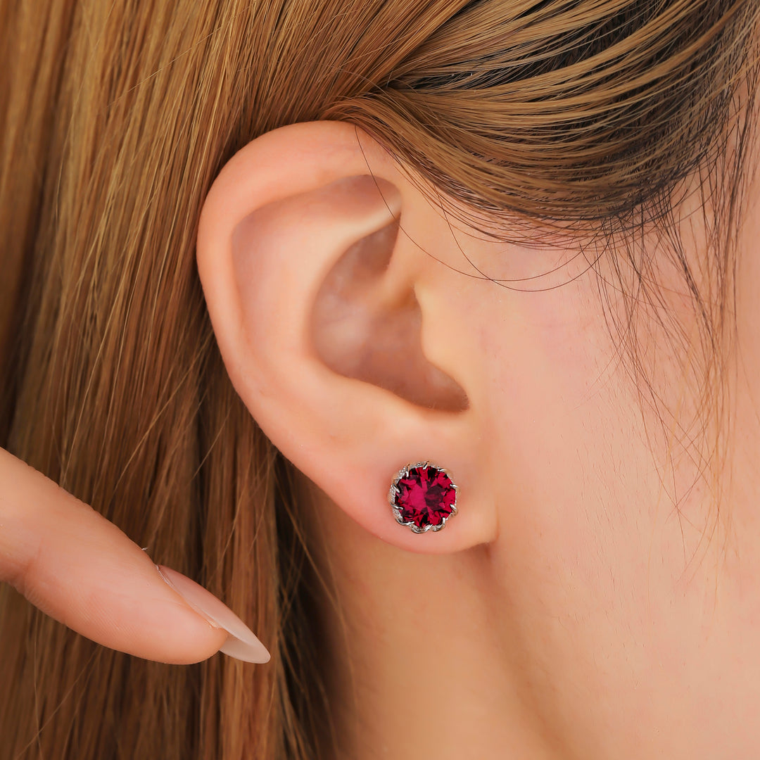 Round Cut Ruby Studs